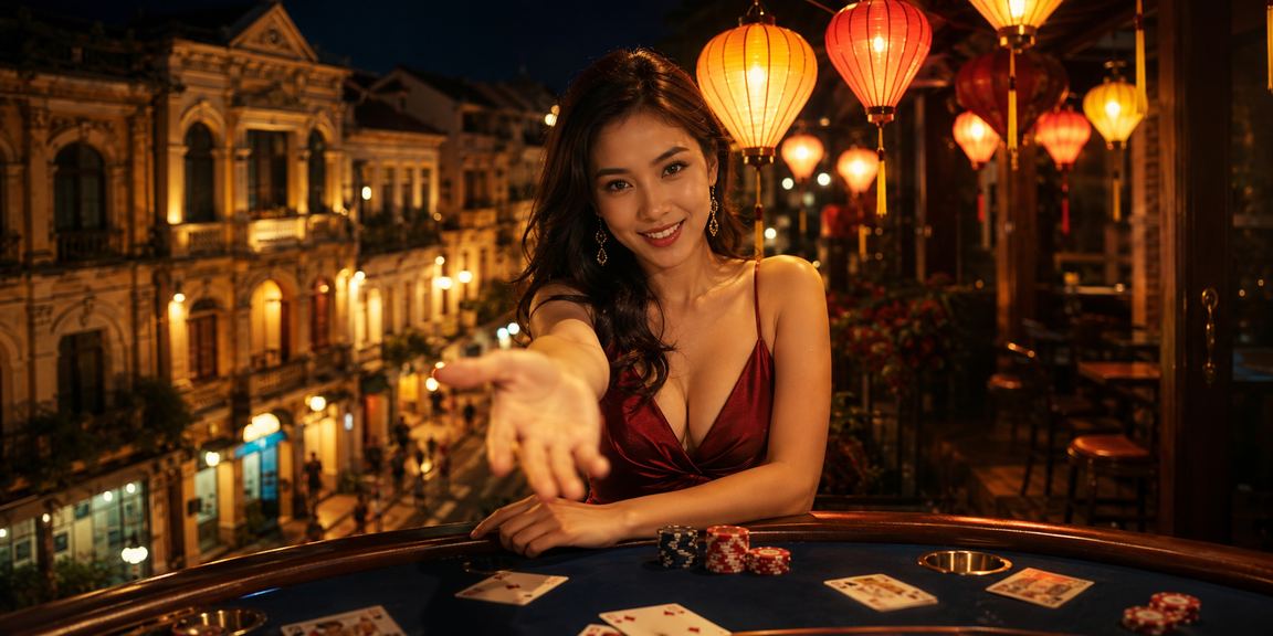 Bàn Baccarat trong không gian trang trọng với đèn lồng Hà Nội – cảm hứng văn hóa truyền thống