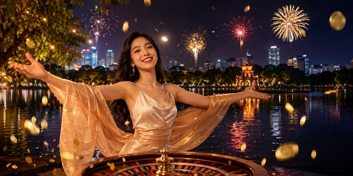 Bàn Roulette trong lễ hội giải trí casino tại Hà Nội với đèn neon sặc sỡ và không khí sôi động