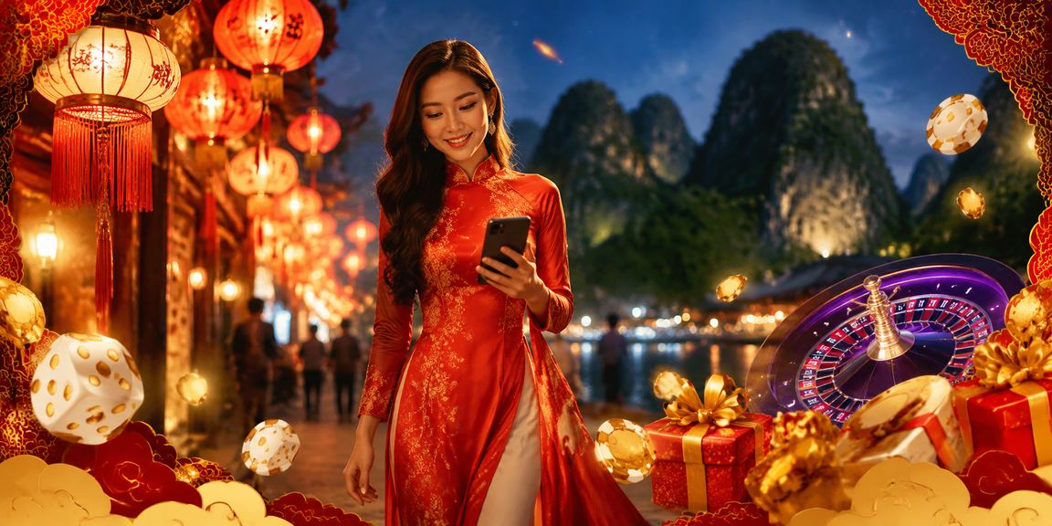 Người dùng trải nghiệm casino trực tuyến trên điện thoại tại chợ đêm Ninh Bình lung linh đèn hoa